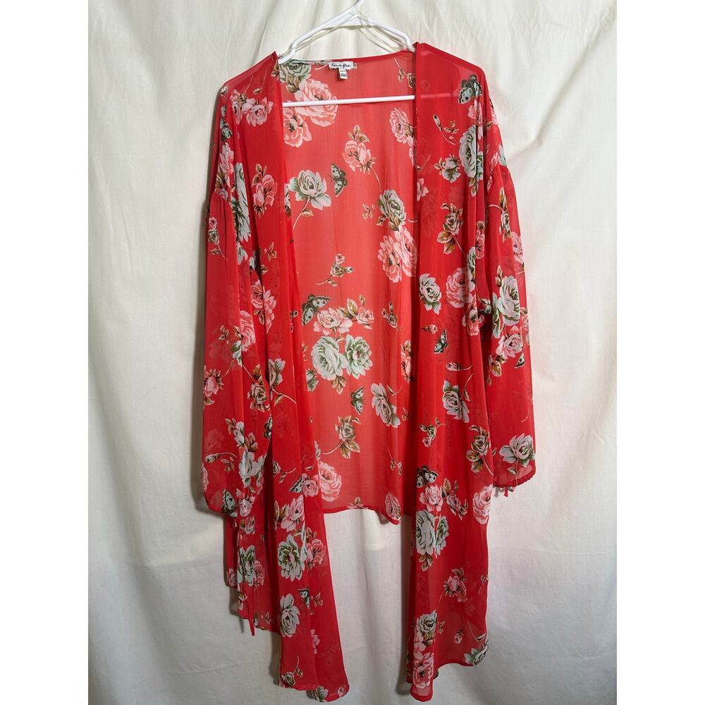 P2P 31" | Sheer Coral and Floral Cardigan | 1X Love Fire